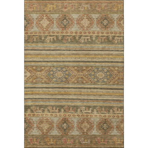 5' X 8' Beige Gold And Gray Medallion Washable Area Rug With UV Protection