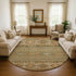 8' Beige Gold And Gray Medallion Washable Round Rug With UV Protection
