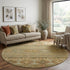 8' Beige Gold And Gray Medallion Washable Round Rug With UV Protection