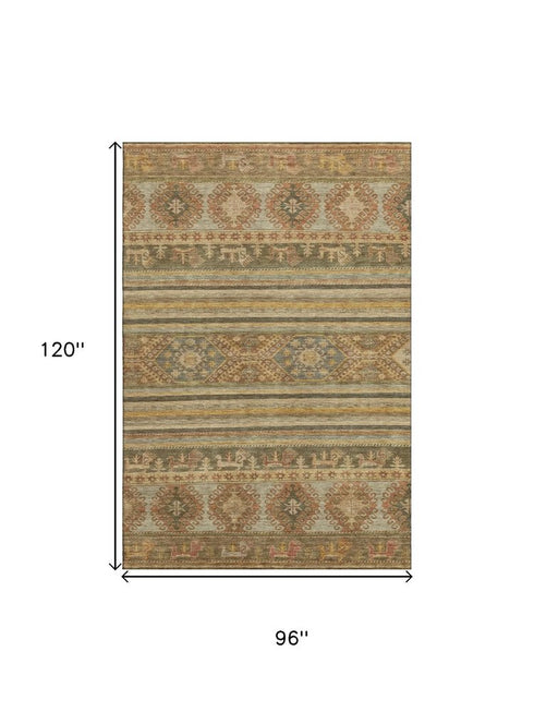 8' X 10' Beige Gold And Gray Medallion Washable Area Rug With UV Protection