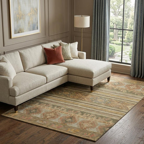 8' X 10' Beige Gold And Gray Medallion Washable Area Rug With UV Protection