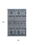 5' X 8' Blue Ivory And Gray Medallion Washable Area Rug With UV Protection