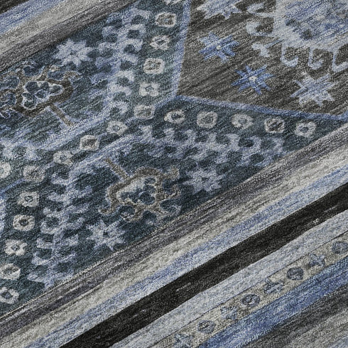 5' X 8' Blue Ivory And Gray Medallion Washable Area Rug With UV Protection
