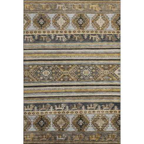 5' X 8' Chocolate Ivory And Gray Medallion Washable Area Rug With UV Protection