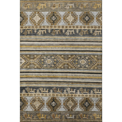 5' X 8' Chocolate Ivory And Gray Medallion Washable Area Rug With UV Protection