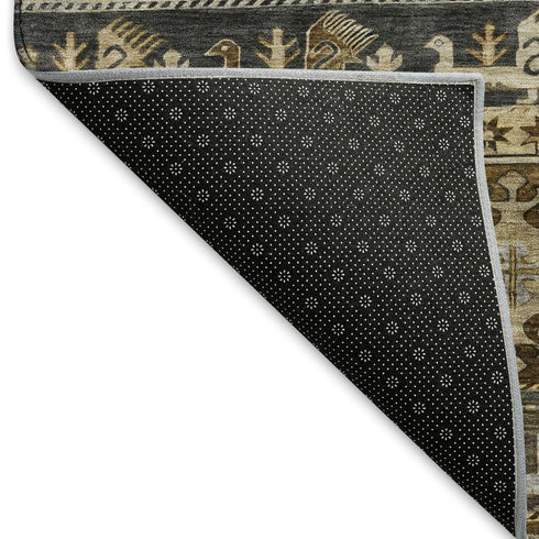 8' X 10' Chocolate Ivory And Gray Medallion Washable Area Rug With UV Protection