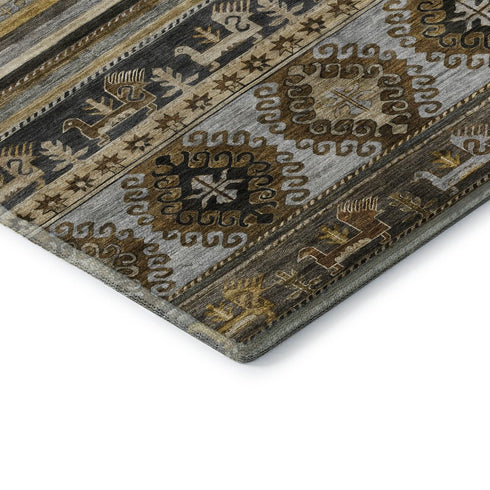 8' X 10' Chocolate Ivory And Gray Medallion Washable Area Rug With UV Protection