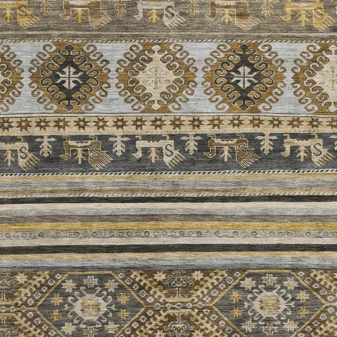 8' X 10' Chocolate Ivory And Gray Medallion Washable Area Rug With UV Protection