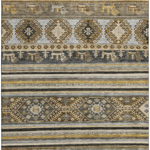 8' X 10' Chocolate Ivory And Gray Medallion Washable Area Rug With UV Protection