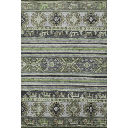 9' X 12' Fern Green Ivory And Gray Medallion Washable Area Rug With UV Protection