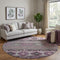 8' Purple Gray And Ivory Medallion Washable Round Rug With UV Protection
