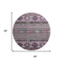 8' Purple Gray And Ivory Medallion Washable Round Rug With UV Protection