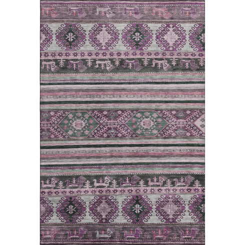 9' X 12' Purple Gray And Ivory Medallion Washable Area Rug With UV Protection