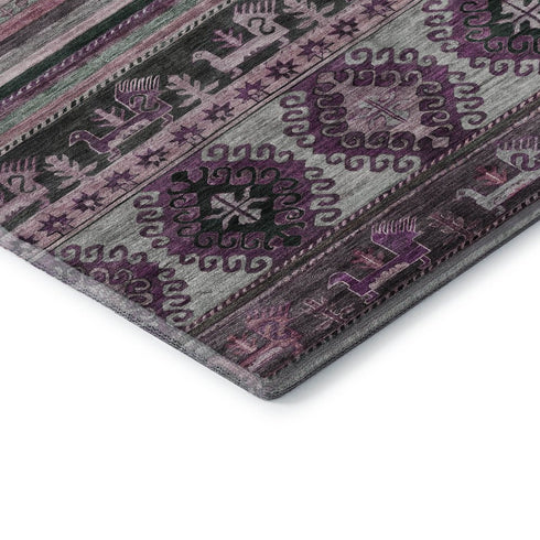 9' X 12' Purple Gray And Ivory Medallion Washable Area Rug With UV Protection