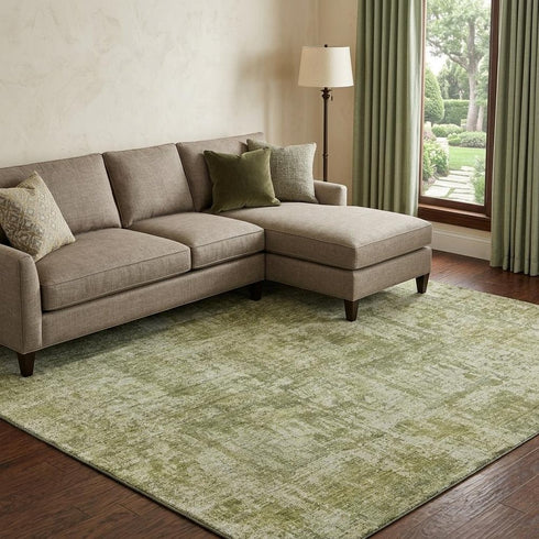 8' X 10' Artichoke Green And Ivory Abstract Washable Area Rug With UV Protection