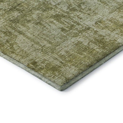 8' X 10' Artichoke Green And Ivory Abstract Washable Area Rug With UV Protection