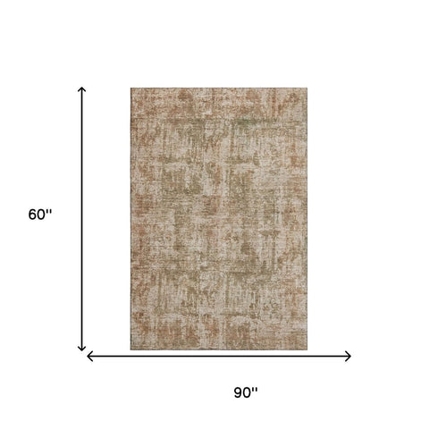 5' X 8' Beige And Taupe Abstract Washable Area Rug With UV Protection