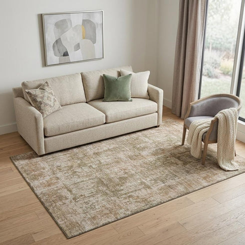 5' X 8' Beige And Taupe Abstract Washable Area Rug With UV Protection