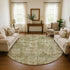 8' Taupe And Beige Abstract Washable Round Rug With UV Protection