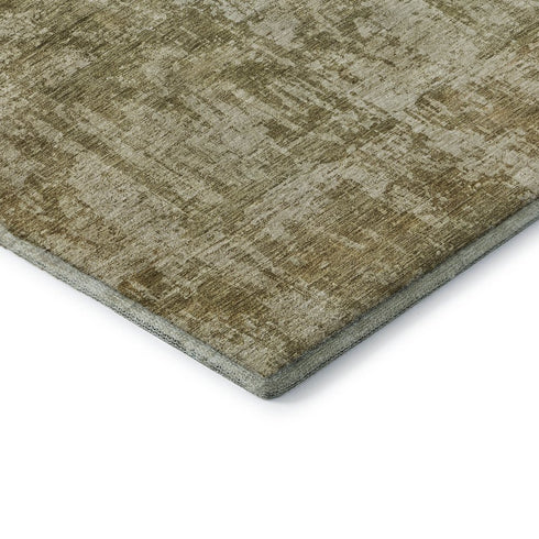 8' Taupe And Beige Abstract Washable Round Rug With UV Protection