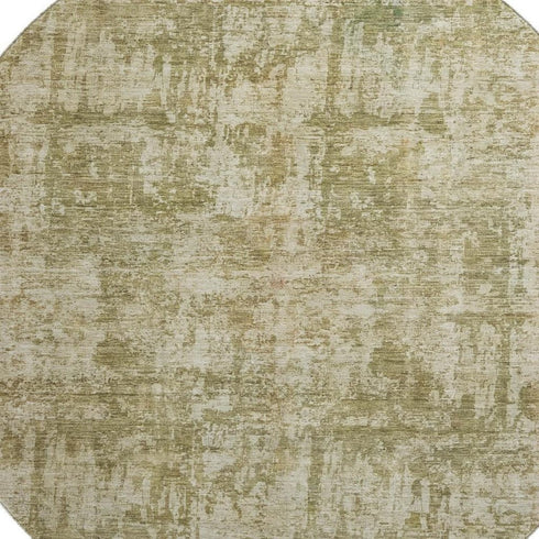 8' Taupe And Beige Abstract Washable Round Rug With UV Protection