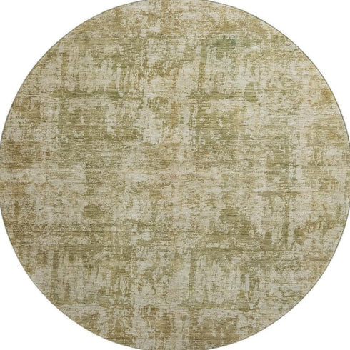 8' Taupe And Beige Abstract Washable Round Rug With UV Protection
