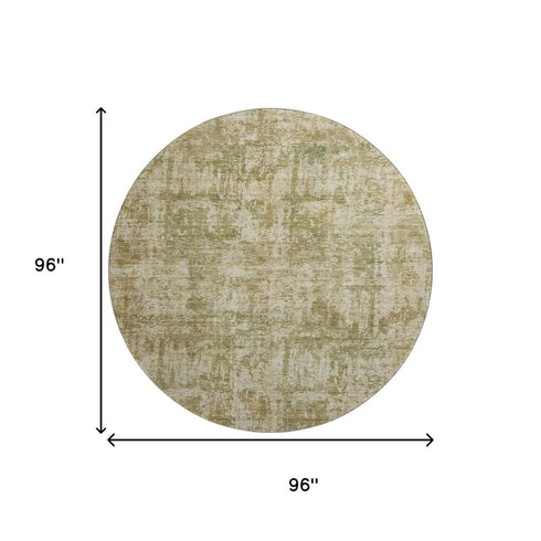 8' Taupe And Beige Abstract Washable Round Rug With UV Protection