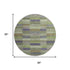 8' Artichoke Green Purple And Taupe Striped Washable Round Rug With UV Protection
