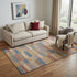 5' X 8' Beige Blue And Gold Striped Washable Area Rug With UV Protection