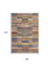 8' X 10' Beige Blue And Gold Striped Washable Area Rug With UV Protection