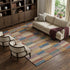 8' X 10' Beige Blue And Gold Striped Washable Area Rug With UV Protection