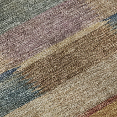 8' X 10' Beige Blue And Gold Striped Washable Area Rug With UV Protection