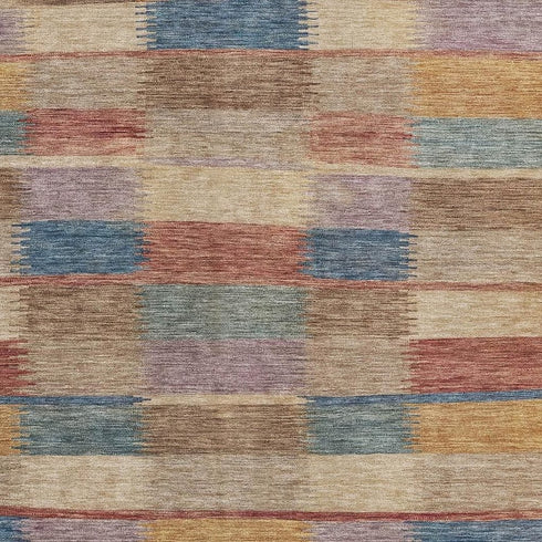 8' X 10' Beige Blue And Gold Striped Washable Area Rug With UV Protection