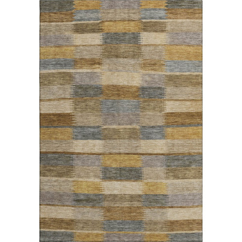 5' X 8' Brown Beige And Gray Striped Washable Area Rug With UV Protection