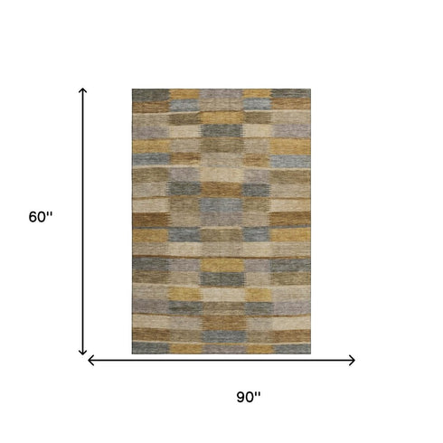 5' X 8' Brown Beige And Gray Striped Washable Area Rug With UV Protection