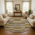 8' Brown Beige And Gray Striped Washable Round Rug With UV Protection