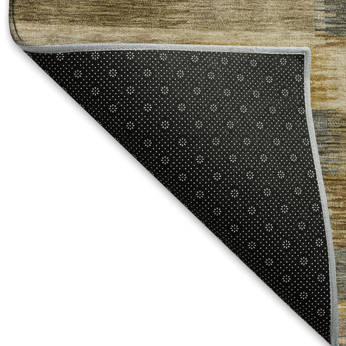 8' Brown Beige And Gray Striped Washable Round Rug With UV Protection