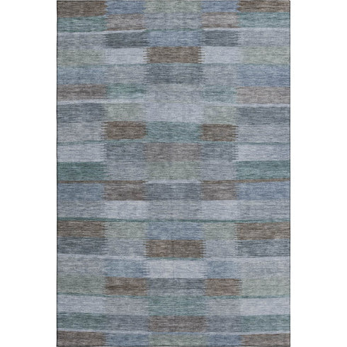 5' X 8' Blue Teal And Brown Striped Washable Area Rug With UV Protection