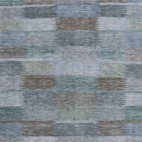 5' X 8' Blue Teal And Brown Striped Washable Area Rug With UV Protection