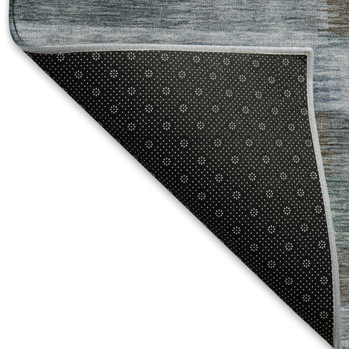 8' X 10' Blue Teal And Brown Striped Washable Area Rug With UV Protection