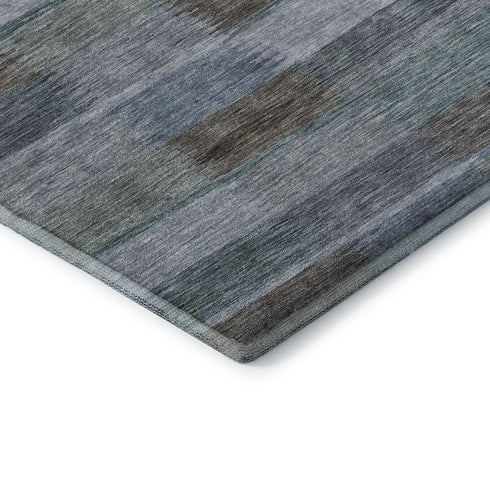 8' X 10' Blue Teal And Brown Striped Washable Area Rug With UV Protection