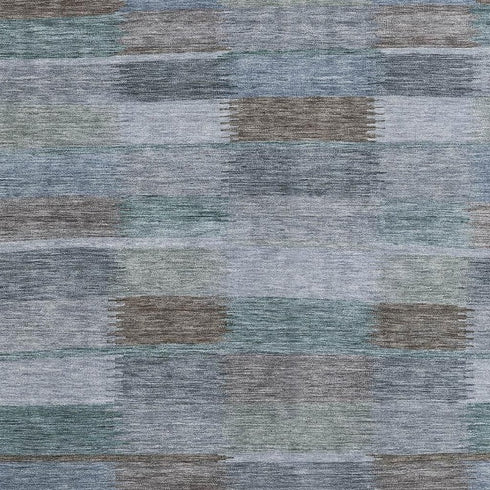 8' X 10' Blue Teal And Brown Striped Washable Area Rug With UV Protection