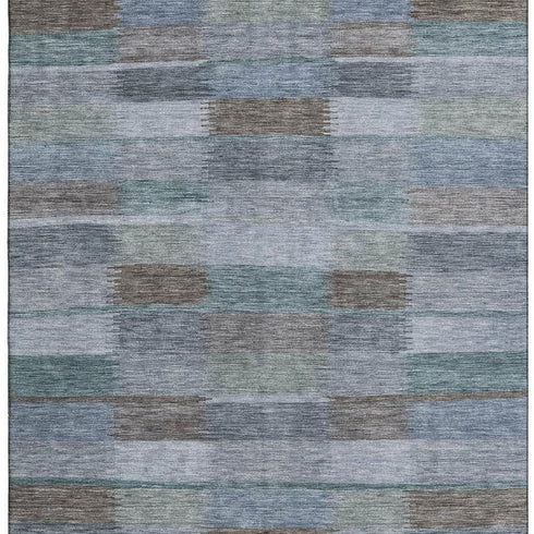 8' X 10' Blue Teal And Brown Striped Washable Area Rug With UV Protection