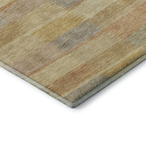 8' Wheat Beige And Gray Striped Washable Round Rug With UV Protection
