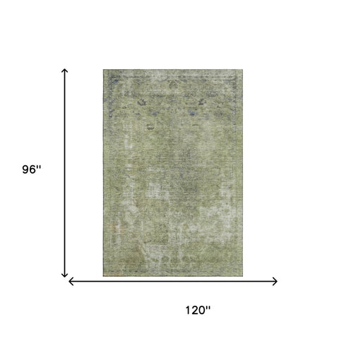 8' X 10' Artichoke Green Gray And Silver Abstract Washable Area Rug With UV Protection