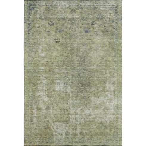 8' X 10' Artichoke Green Gray And Silver Abstract Washable Area Rug With UV Protection