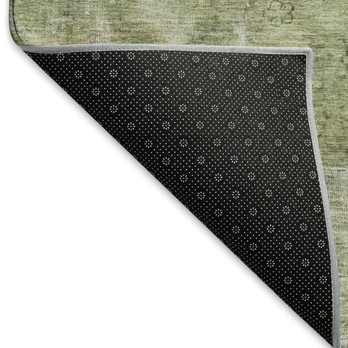 8' X 10' Artichoke Green Gray And Silver Abstract Washable Area Rug With UV Protection