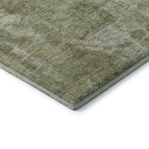 8' X 10' Artichoke Green Gray And Silver Abstract Washable Area Rug With UV Protection