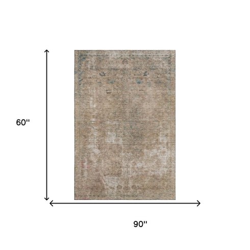 5' X 8' Beige Gray And Khaki Abstract Washable Area Rug With UV Protection