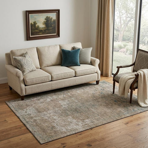 5' X 8' Beige Gray And Khaki Abstract Washable Area Rug With UV Protection